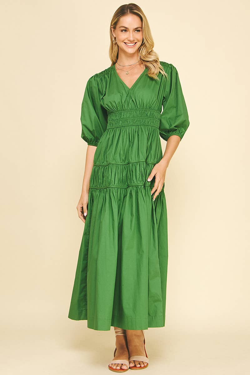 Green Smocked Midi Dress