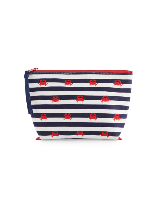 Crab and Navy Stripes Zip Pouch