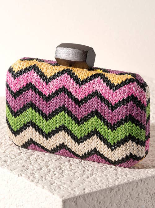 Chevron Woven Clutch with Chain Strap