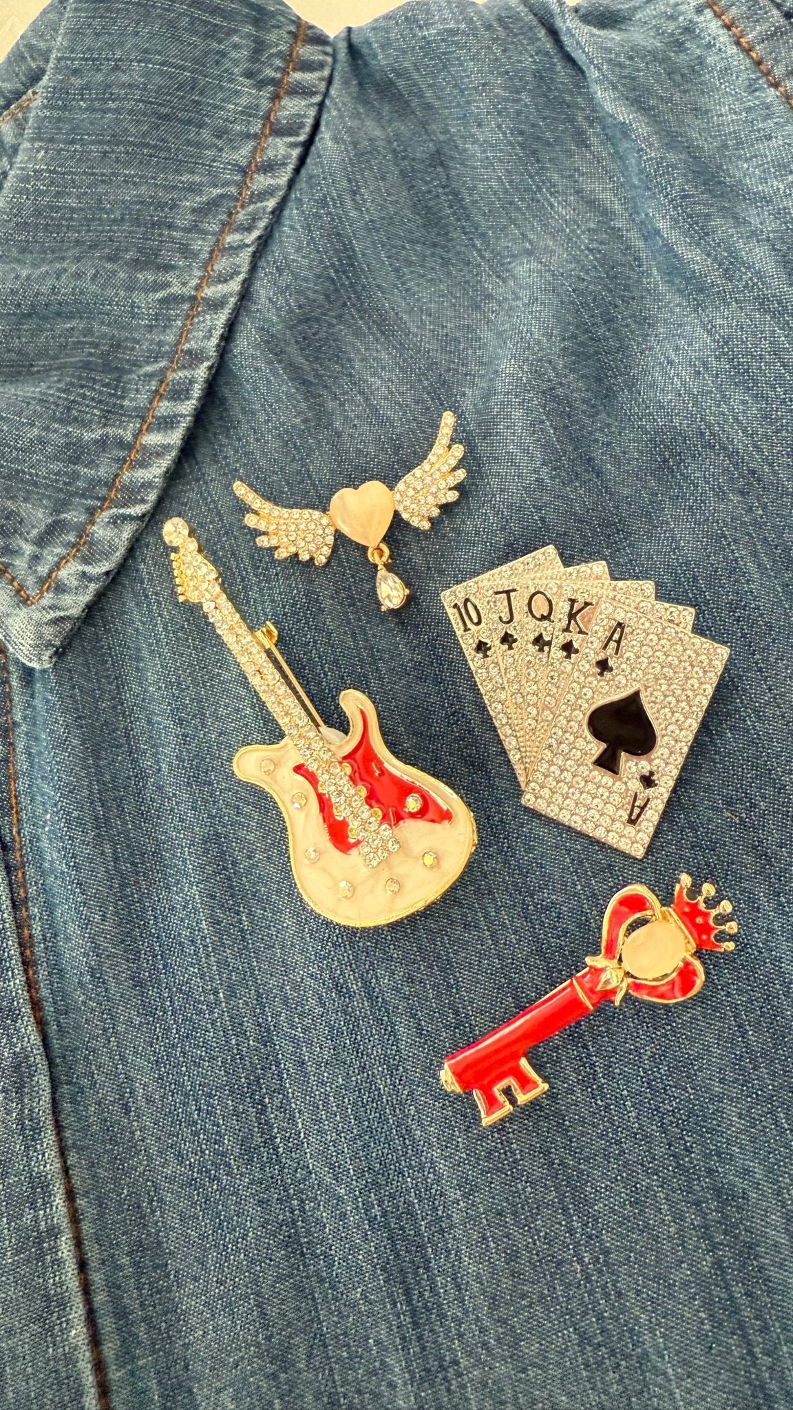 Crystal Royal Flush Playing Cards Brooch