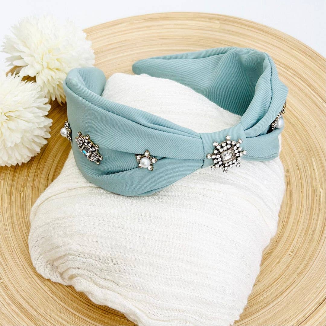 Crystal Embellished Headband- Pale Blue