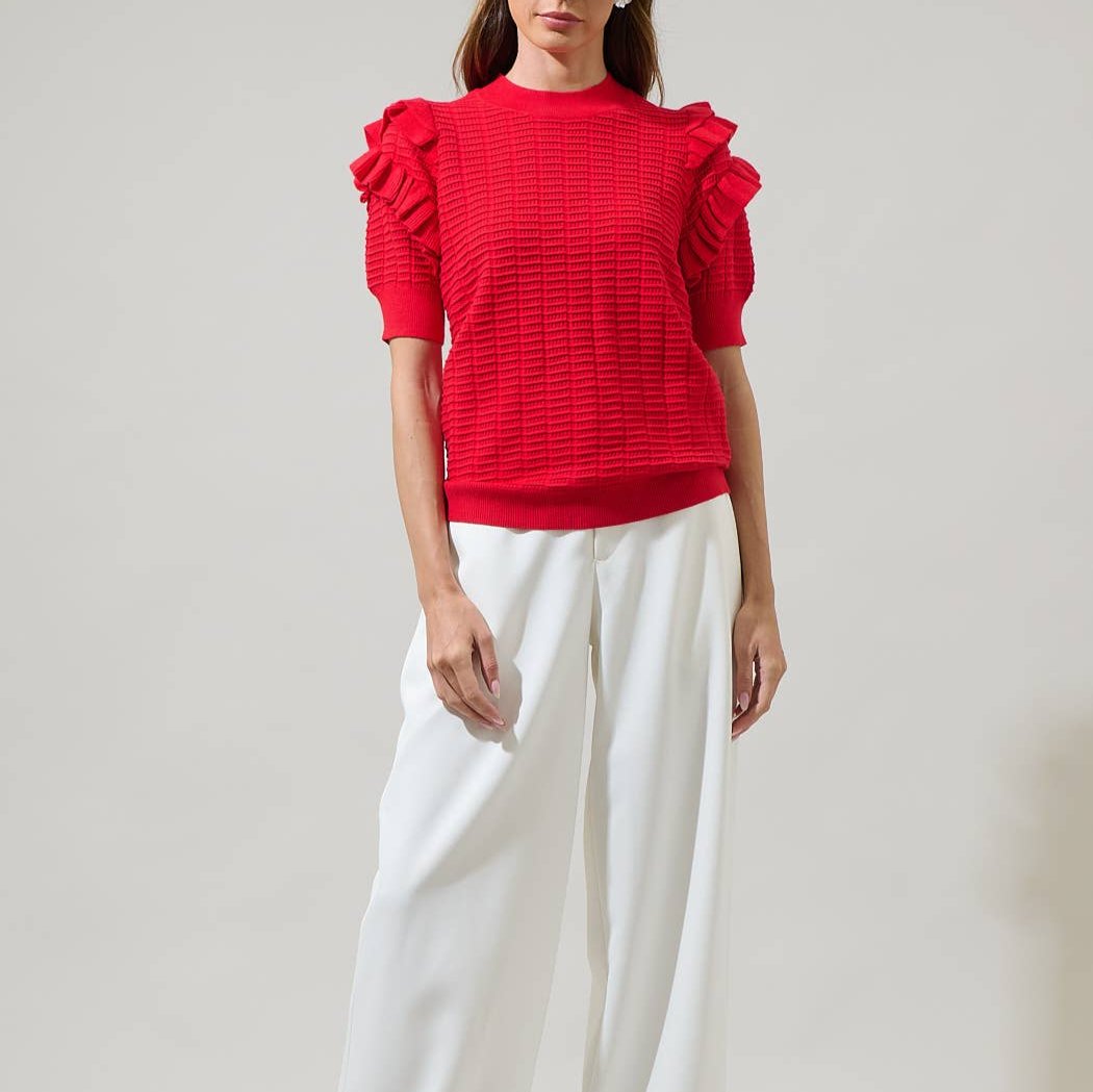 Rosie Ruffle Short Sleeve Top, Ruby Red