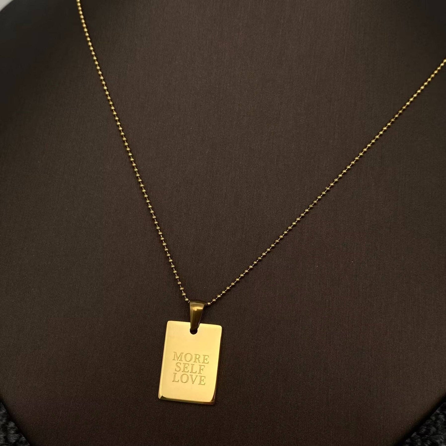 Inspiring Square Charm 18K Gold Plated S.Steel Necklace - FGS: LOVE EACH OTHER MORE