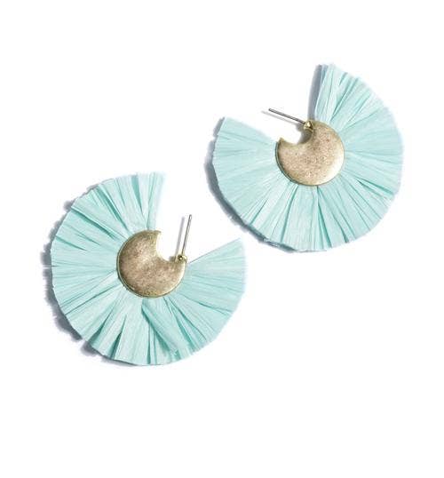 Raffia Fan Earrings - Turquoise