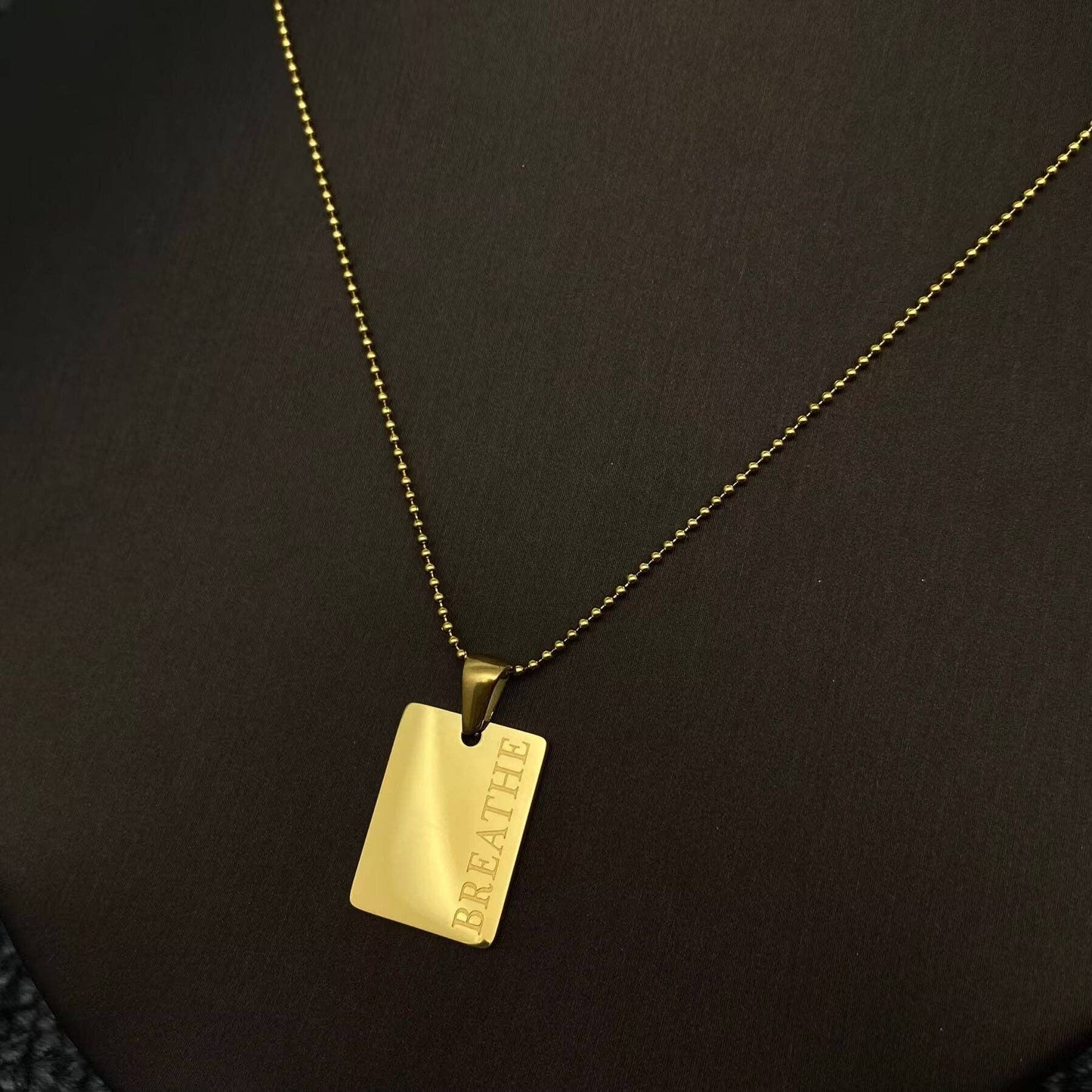 Inspiring Square Charm 18K Gold Plated S.Steel Necklace - FGS: LOVE EACH OTHER MORE
