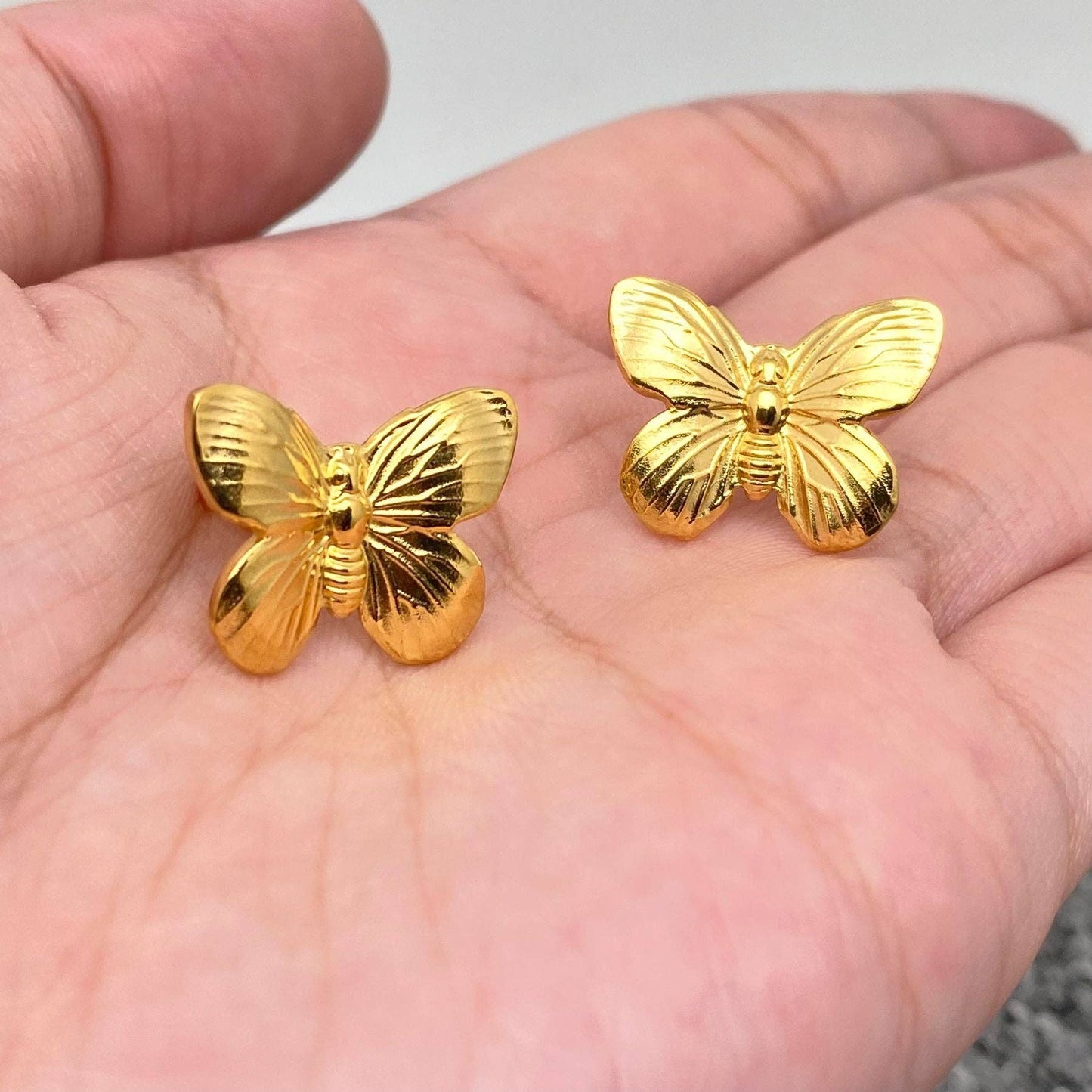 18K Gold Plated Stainless Steel Butterfly Ear Studs - FGS