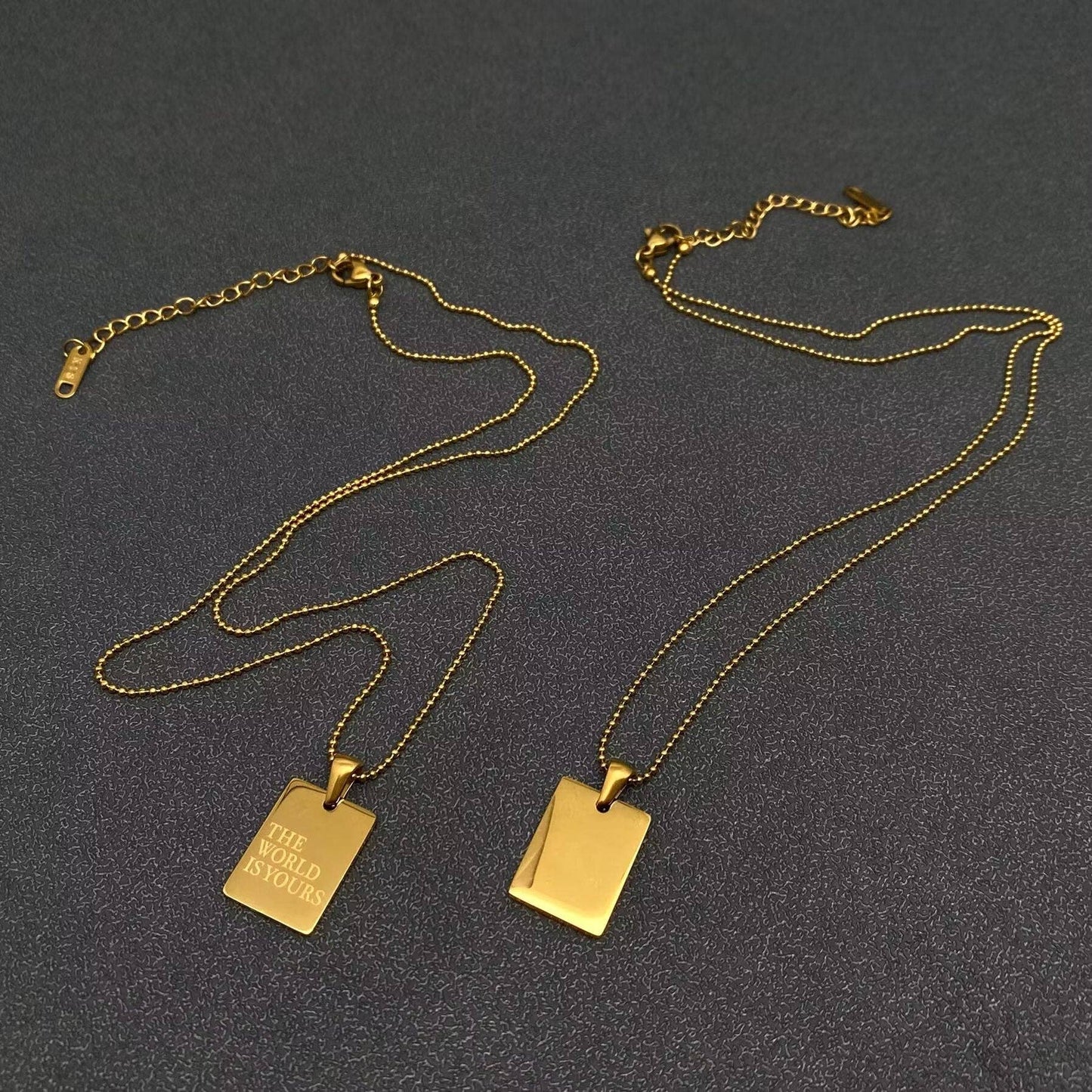 Inspiring Square Charm 18K Gold Plated S.Steel Necklace - FGS: LOVE EACH OTHER MORE
