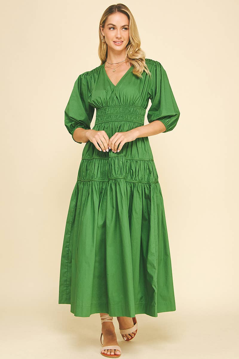 Green Smocked Midi Dress