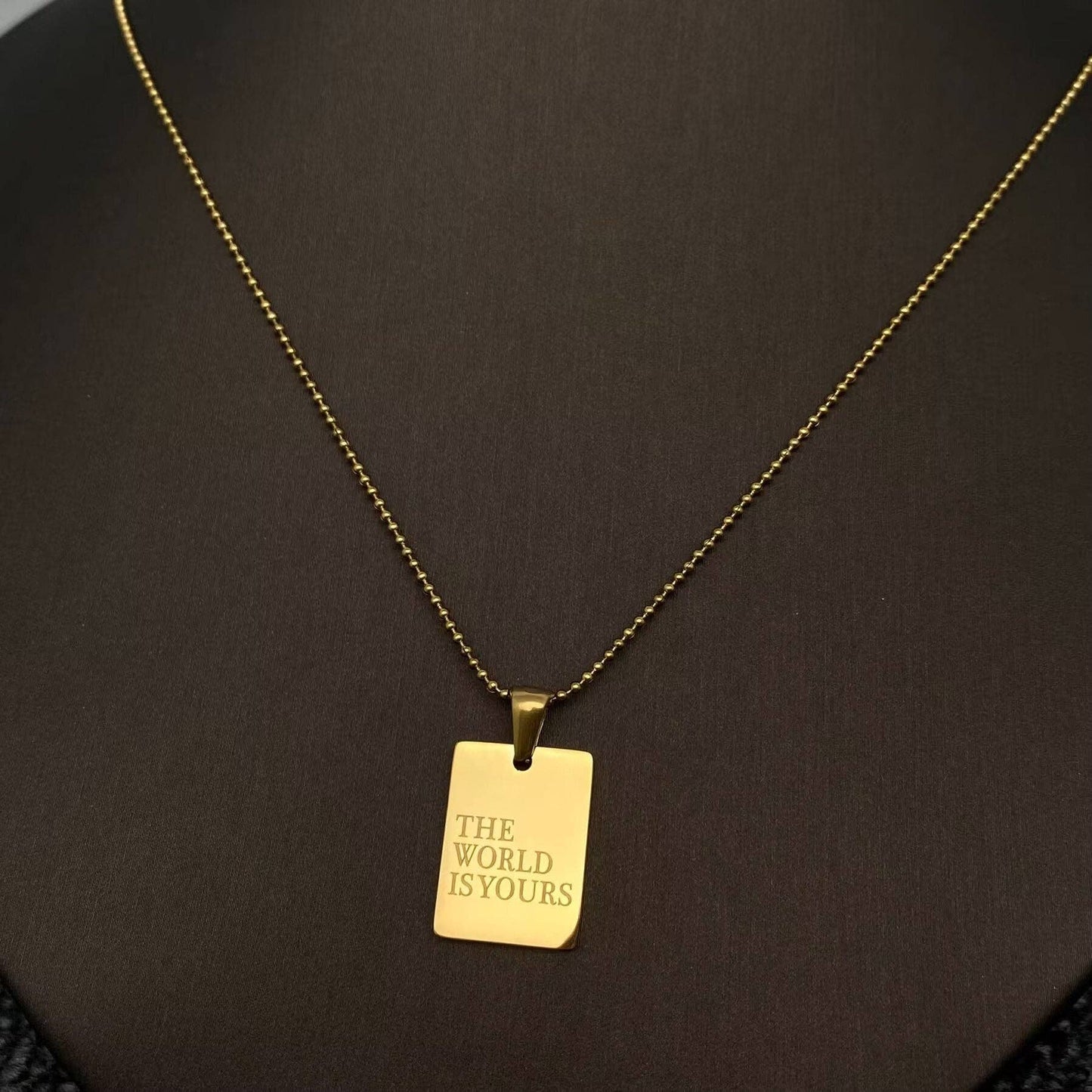 Inspiring Square Charm 18K Gold Plated S.Steel Necklace - FGS: LOVE EACH OTHER MORE