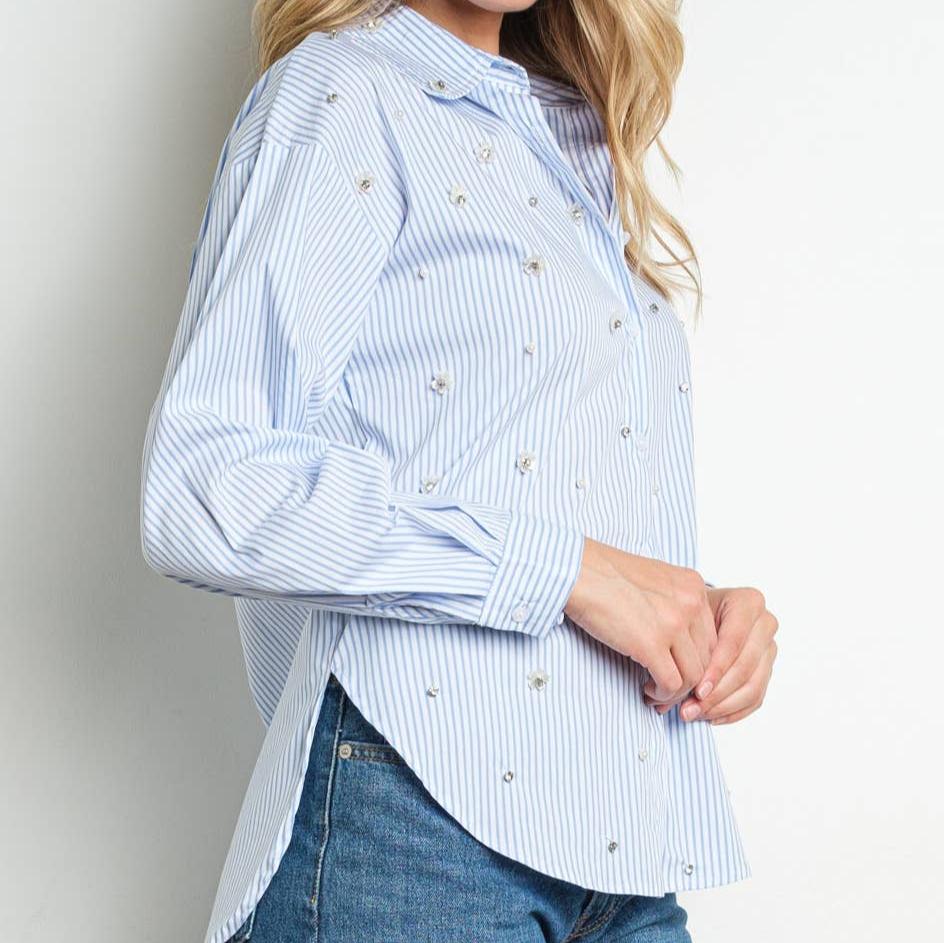 London Sparkle Blouse, Blue Stripe