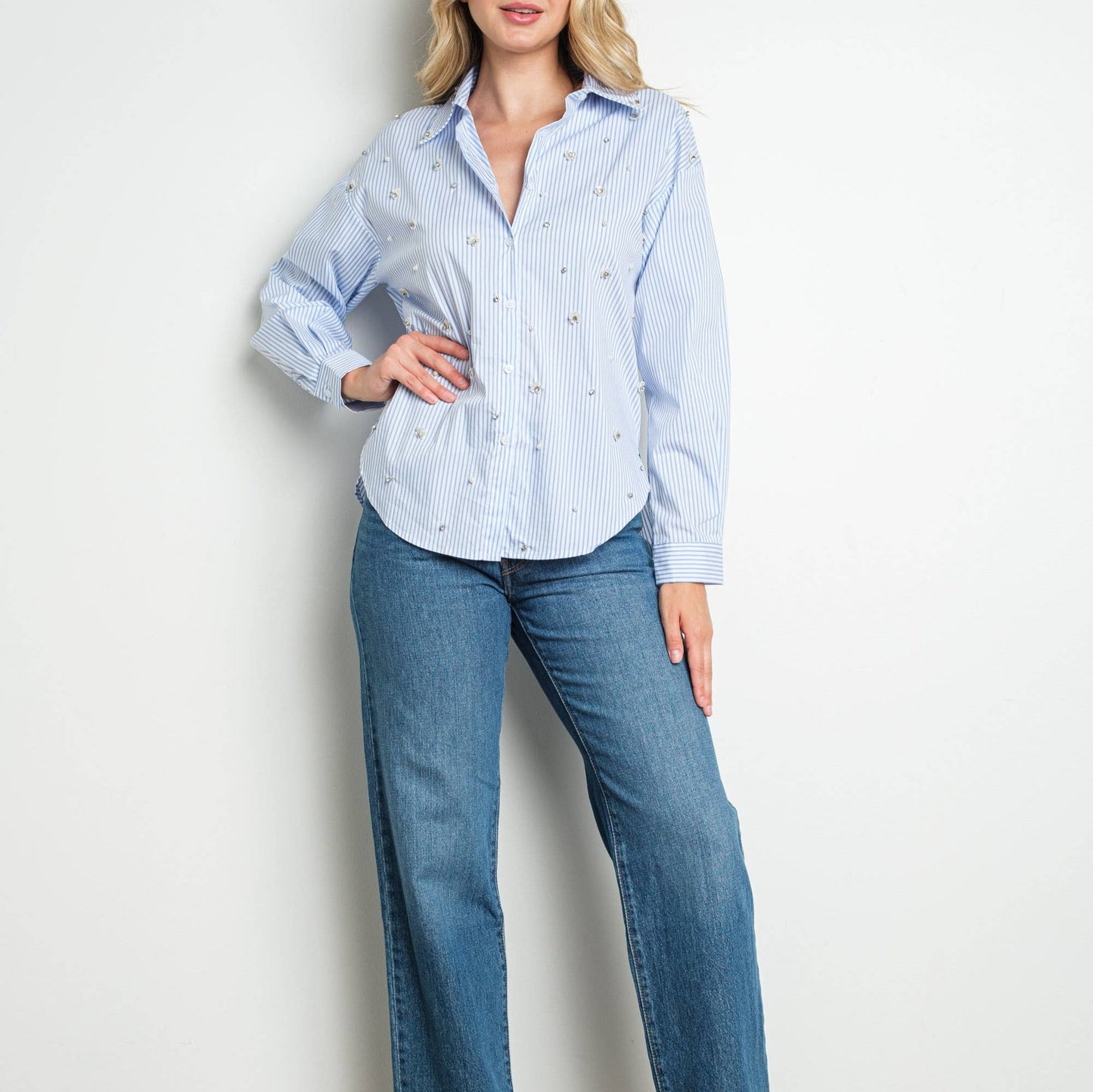 London Sparkle Blouse, Blue Stripe