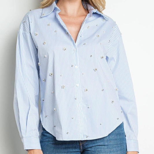 London Sparkle Blouse, Blue Stripe