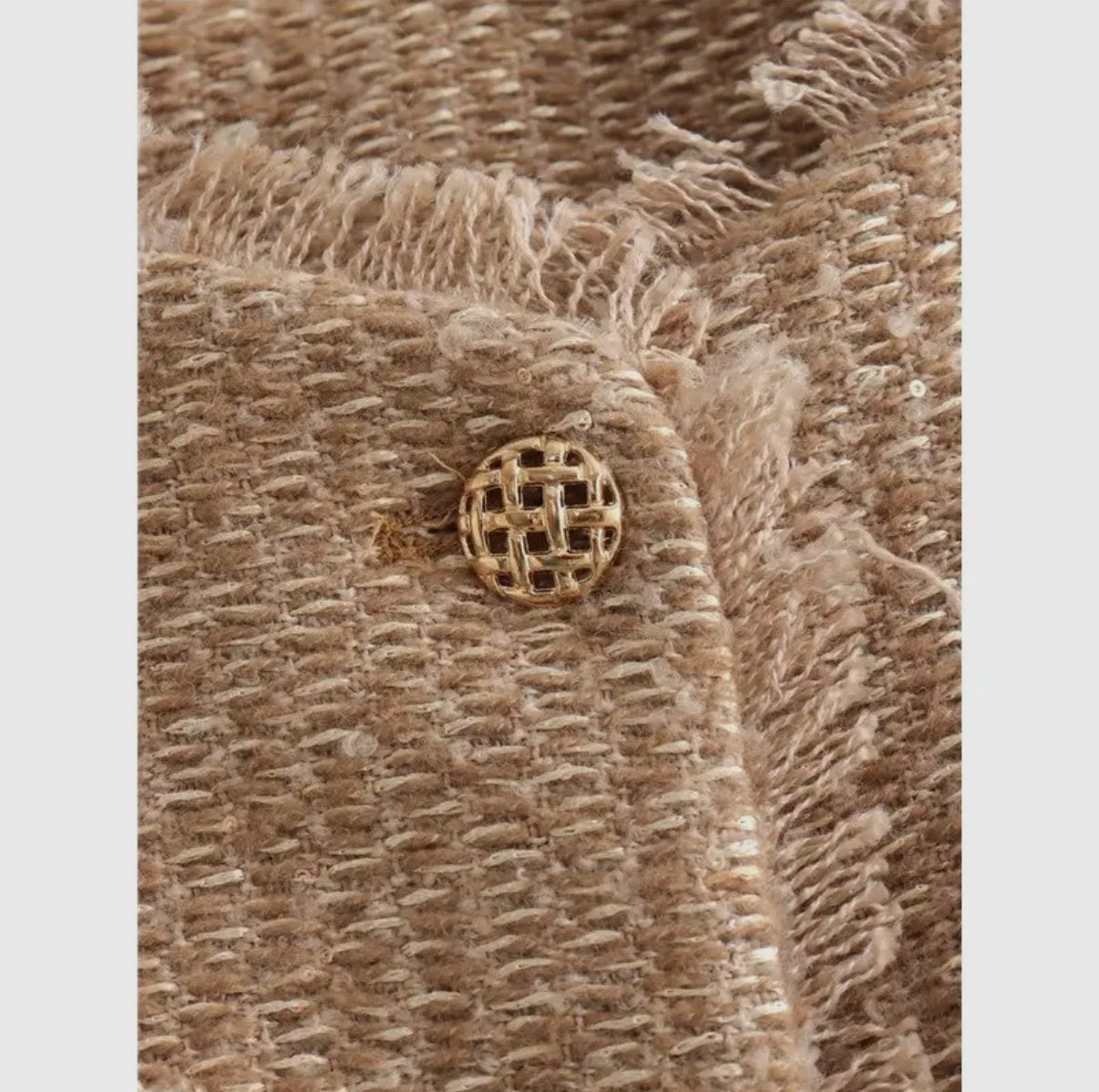 Beige tweed blazer with gold buttons