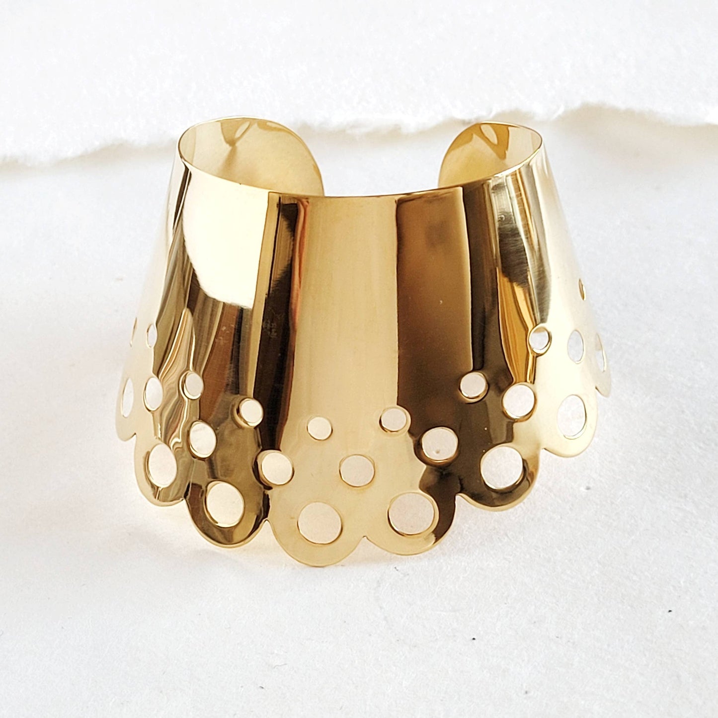 Brass scallop cuff with small circle cut outs