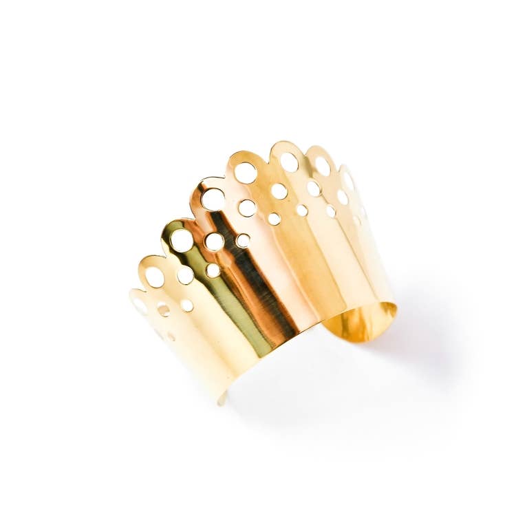 Brass scallop cuff with small circle cutouts