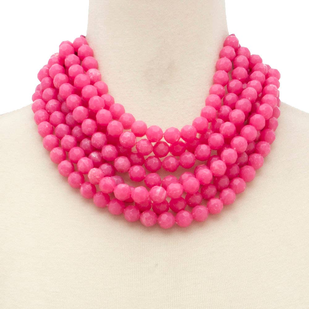 Chunky Beaded Necklace, Fuschia