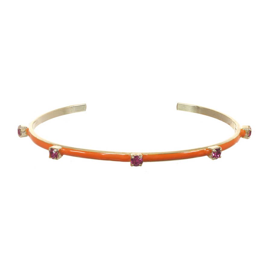 orange enamel cuff with purple crystals