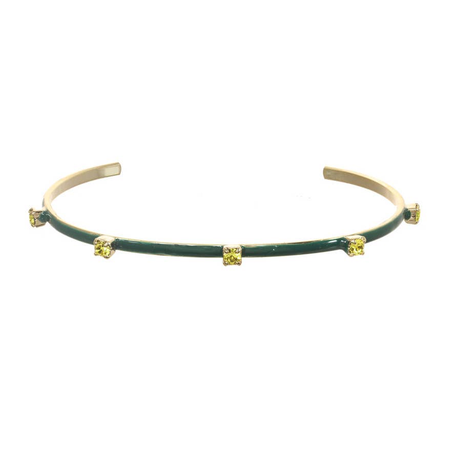 dark green enamel cuff with yellow crystals