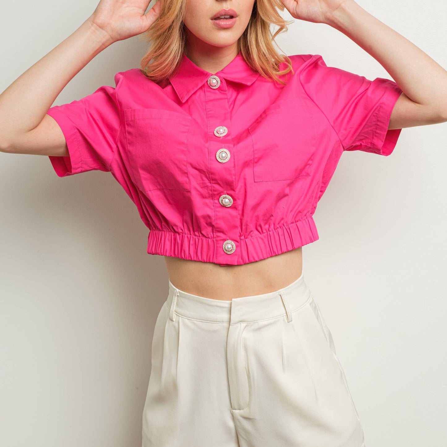 Sophie Gathered Hem Cropped Top/Jacket, Fuschia