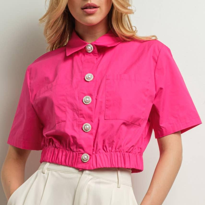 Sophie Gathered Hem Cropped Top/Jacket, Fuschia