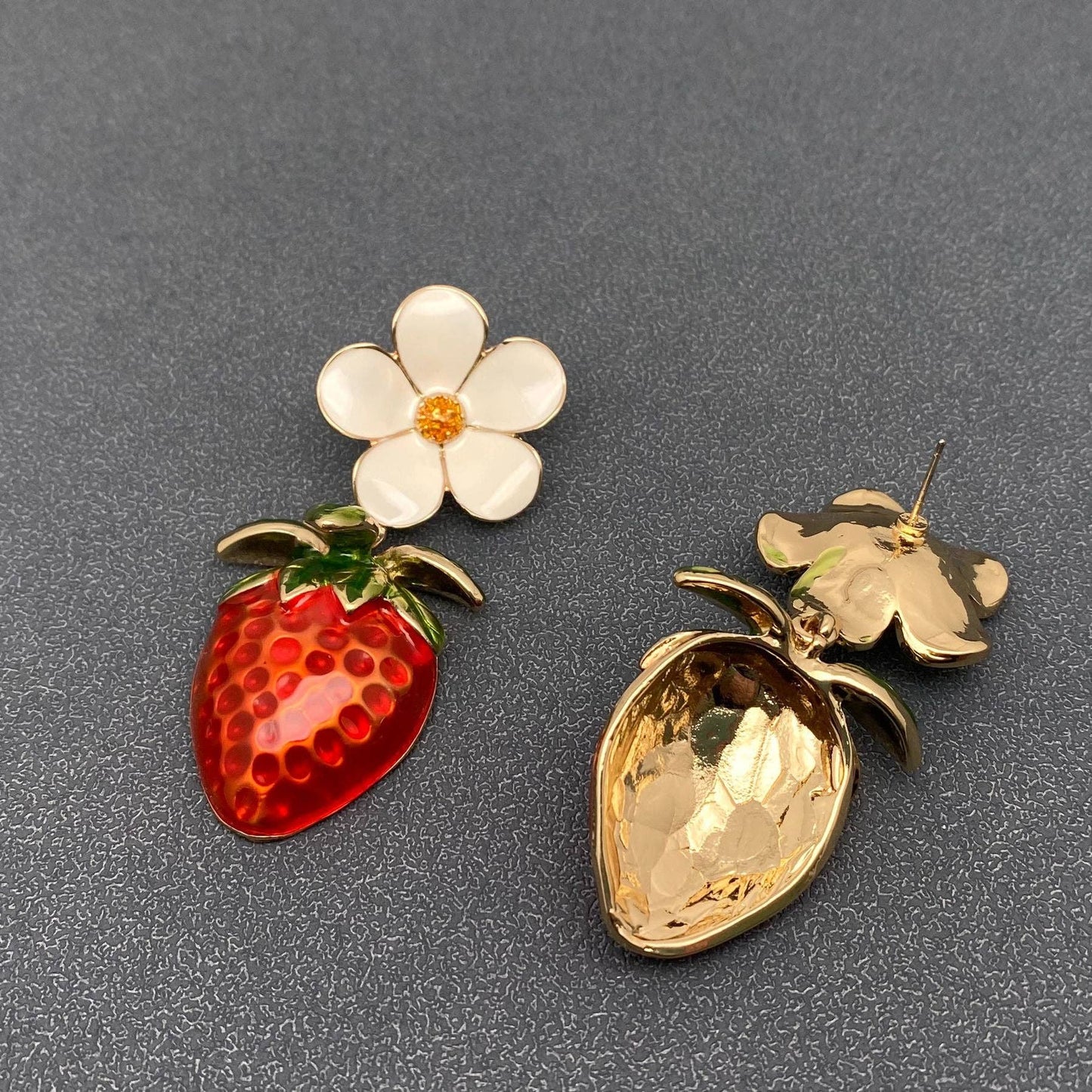 Large Strawberry & Daisy Enamel Earrings