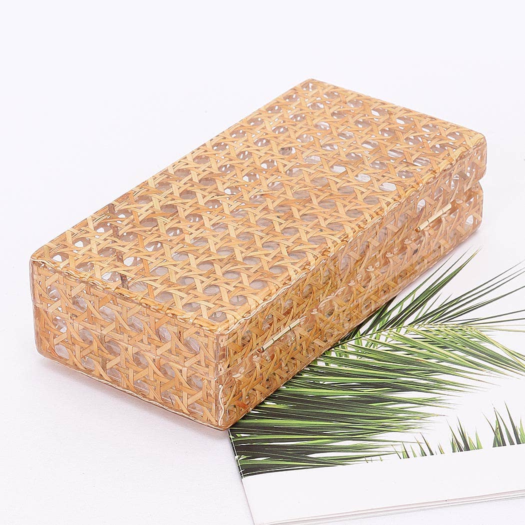 acrylic clutch purse with bamboo motif