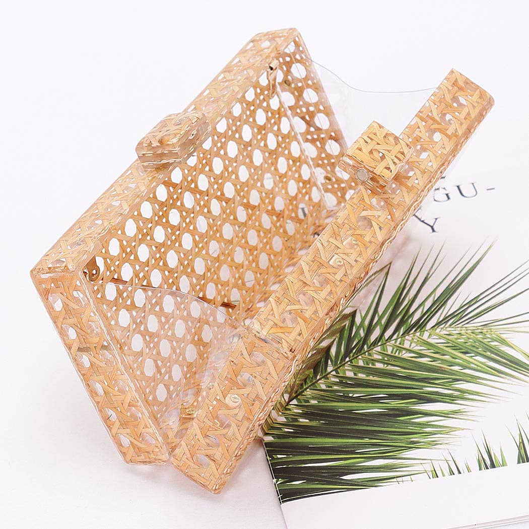 open view of acrylic bag with bamboo motif