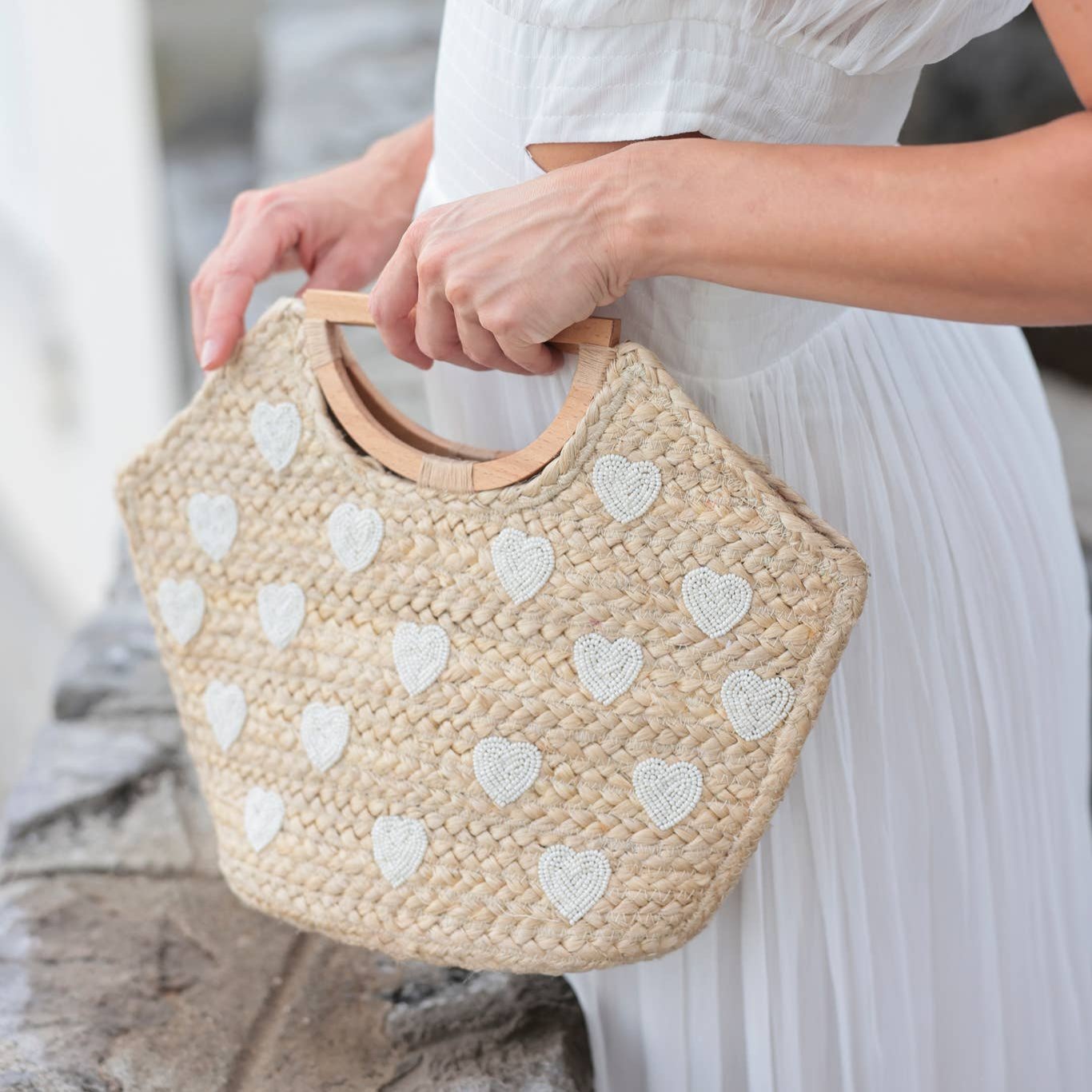 Jute Tote - Beaded Heart