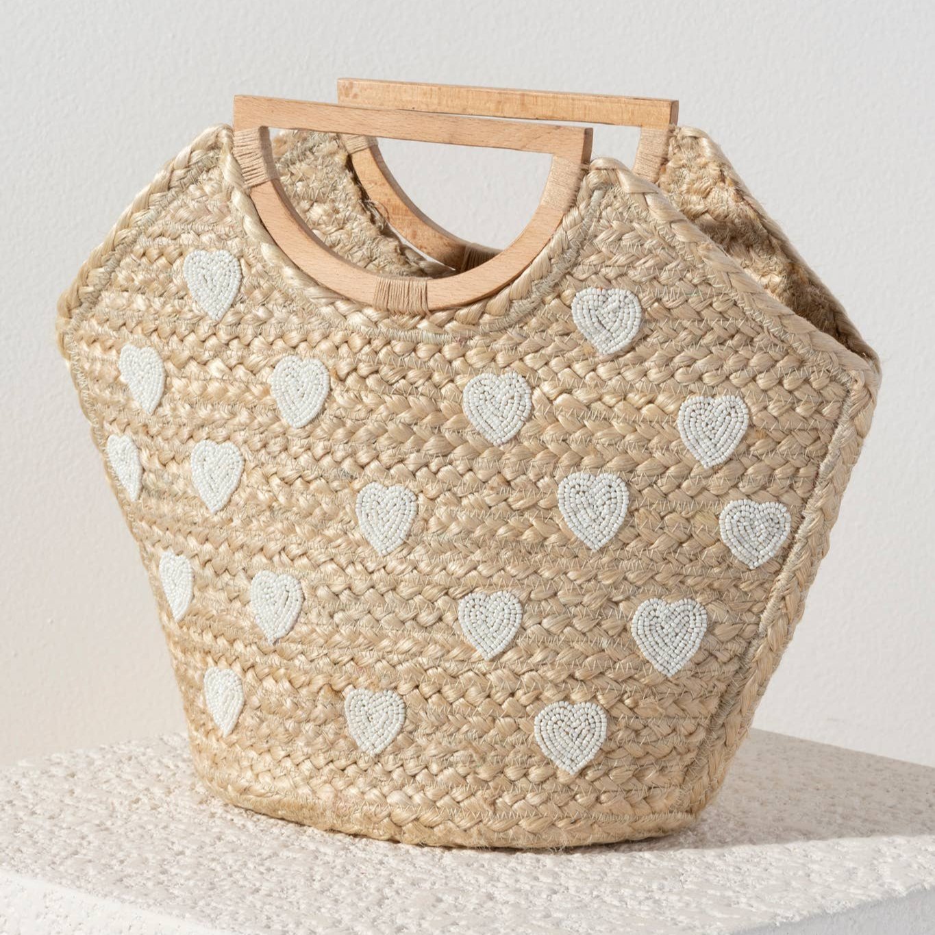 Jute Tote - Beaded Heart