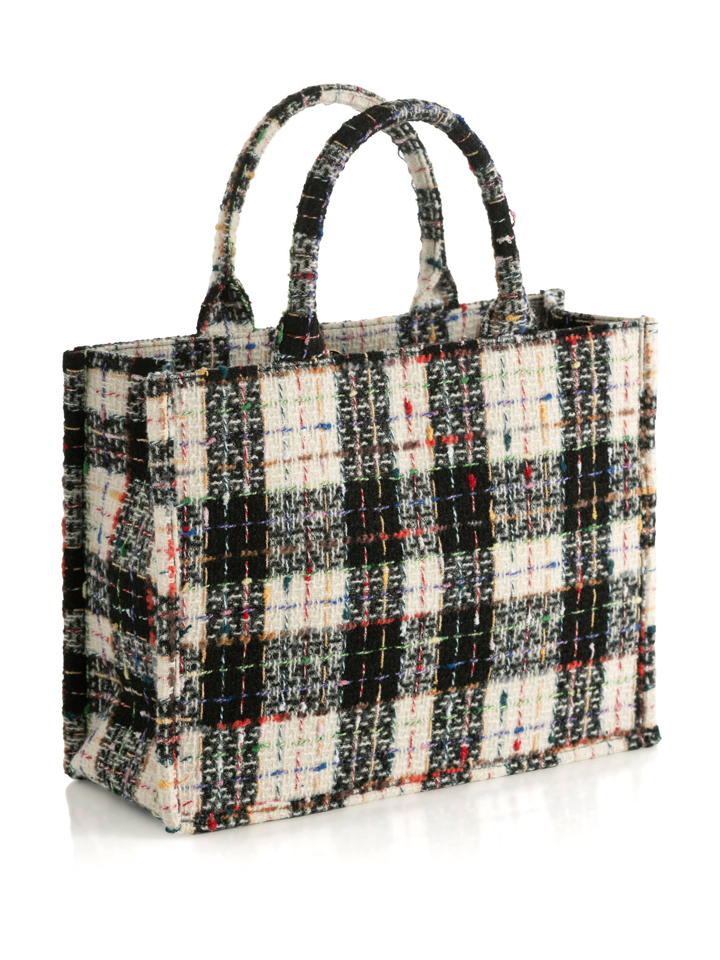 Black white tweed tote bag