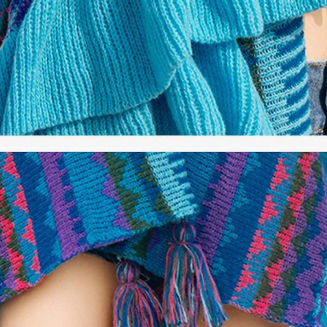 up close detail of blue multi colored wrap