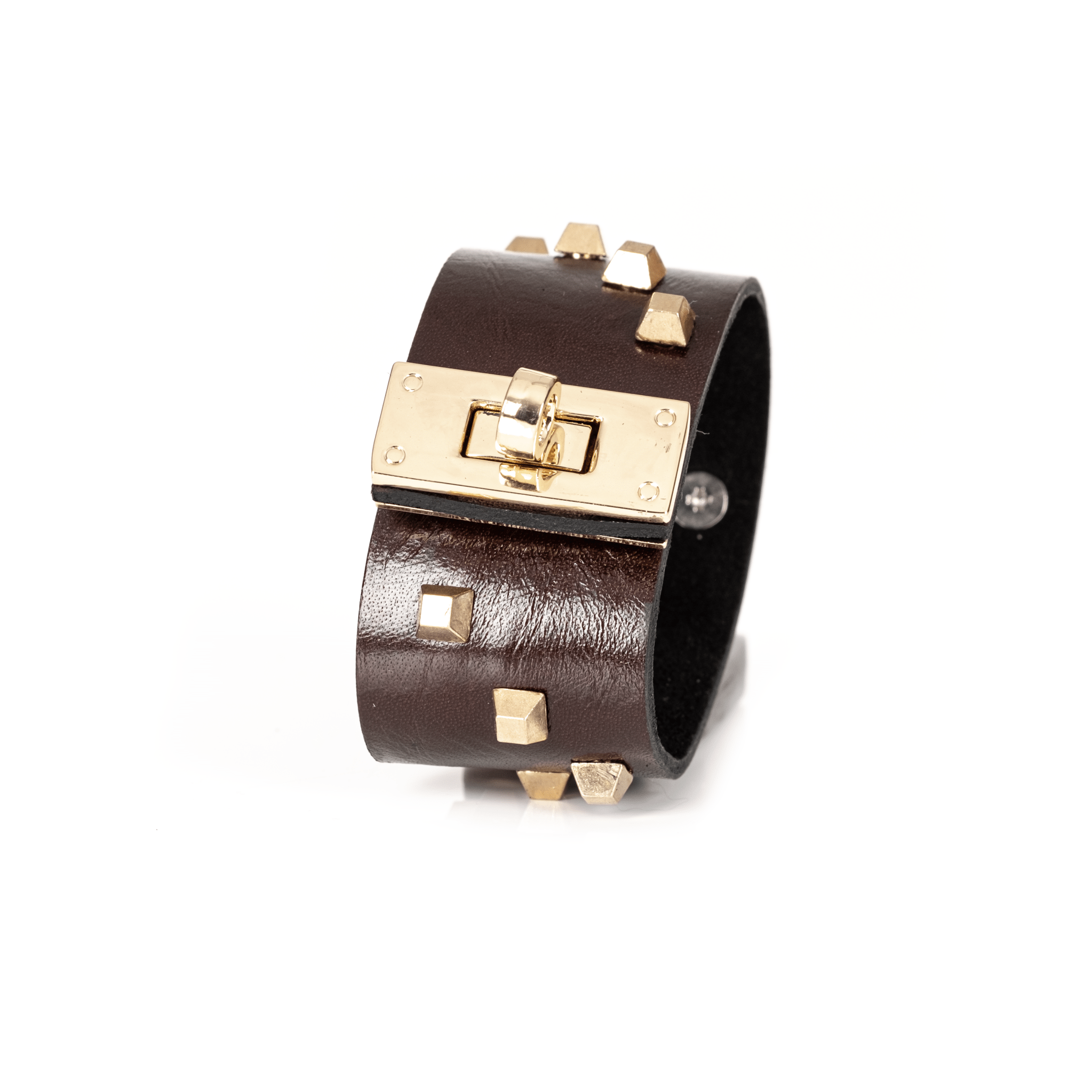 Brown Leather Cuff Bracelet with Gold Studs | JuJu Loves