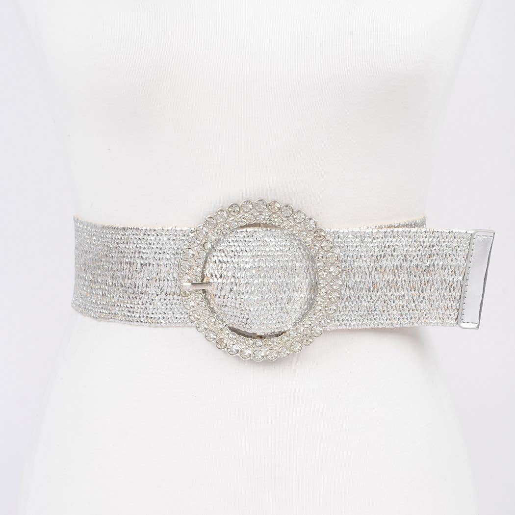 Rhinestone Stretch Belt with Crystal Buckle - Gold & Silver