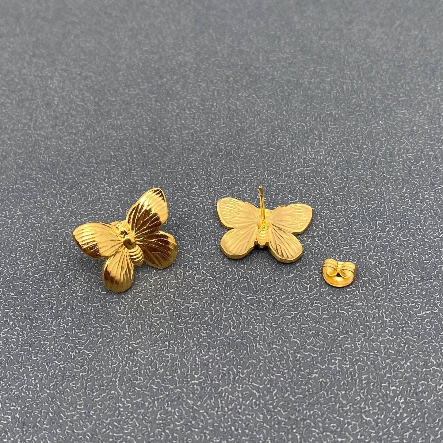 18K Gold Plated Stainless Steel Butterfly Ear Studs - FGS
