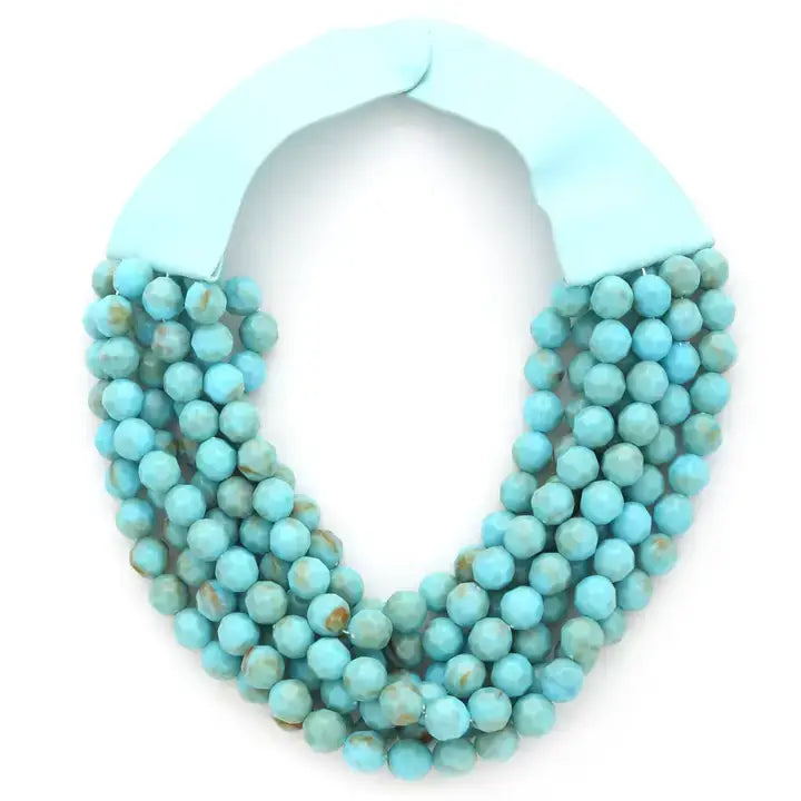 multi layered chunky beaded turquoise colored magnetic closure necklace