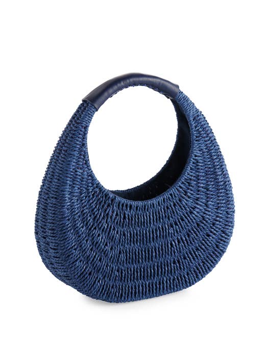 Navy Woven Crescent Bag