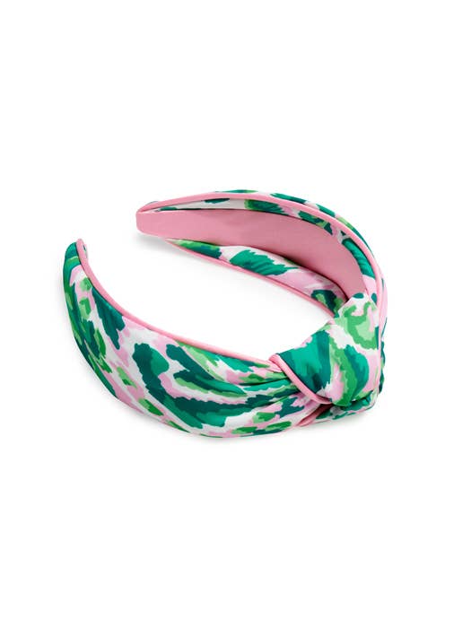 Watercolor Knotted Headband - Green and Pink