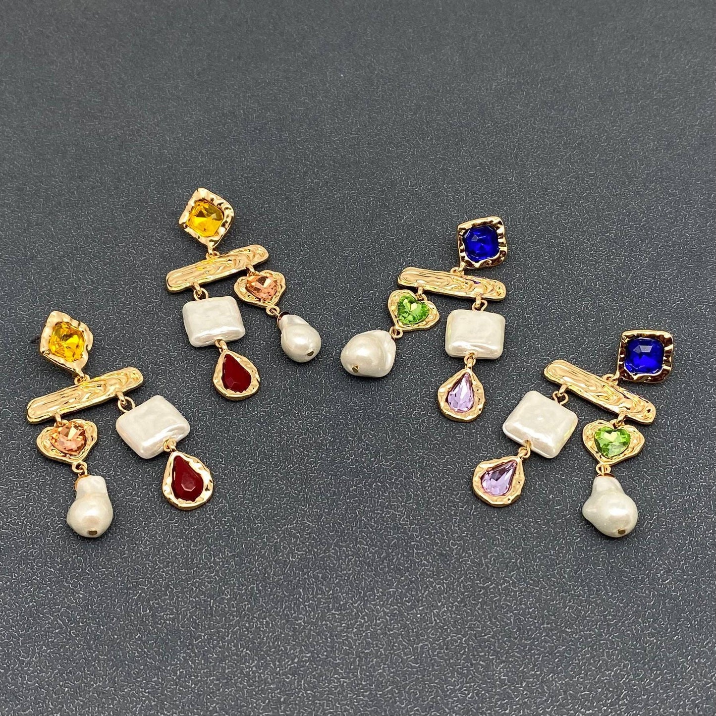 Baroque Pearl & Glass Geometric Dangle Earrings: B