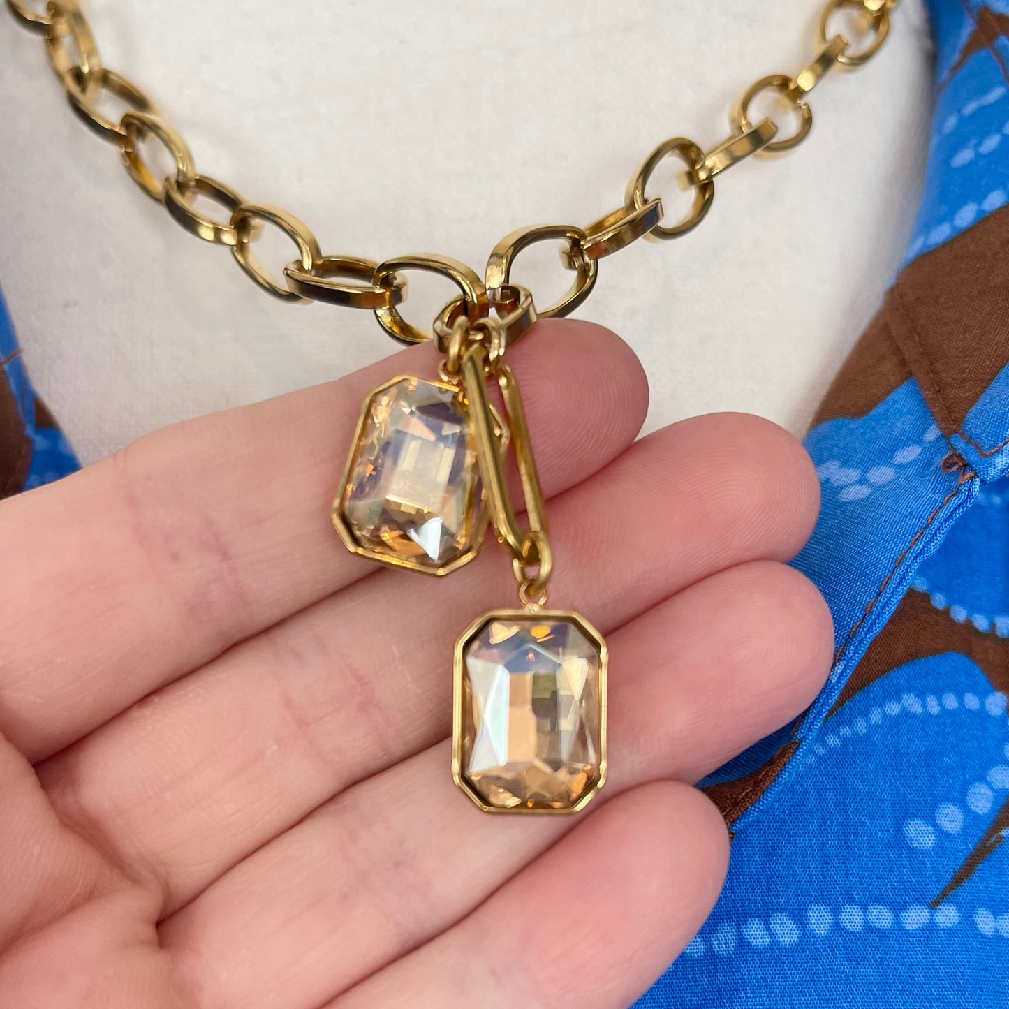 Gold Necklace with Pendant - Topaz