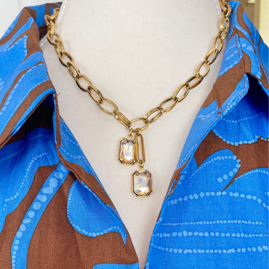 Gold Necklace with Pendant - Topaz