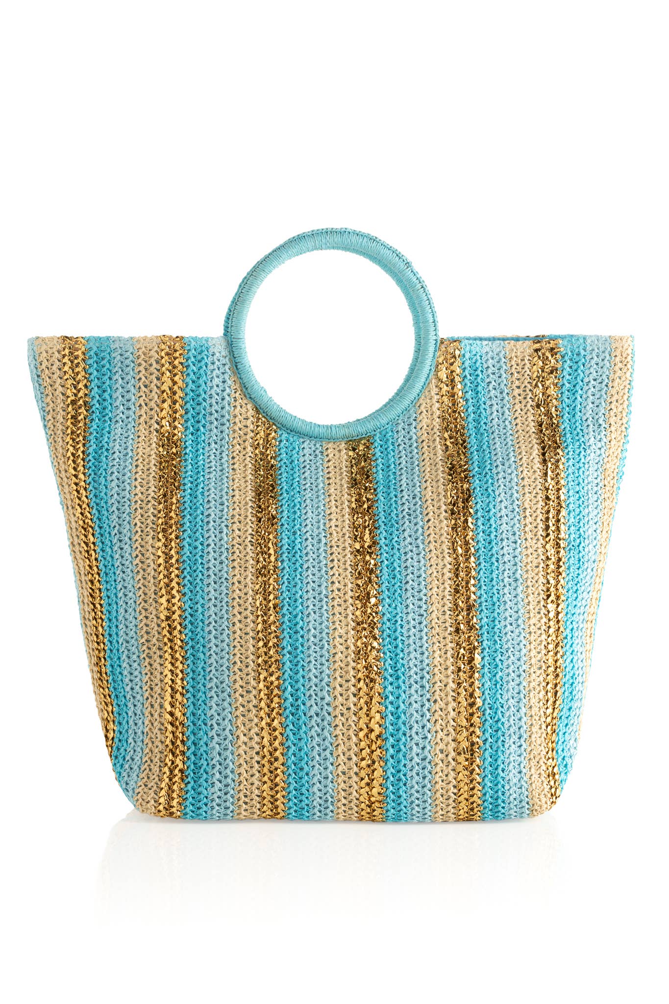 blue and gold metallic stripe large tote bag