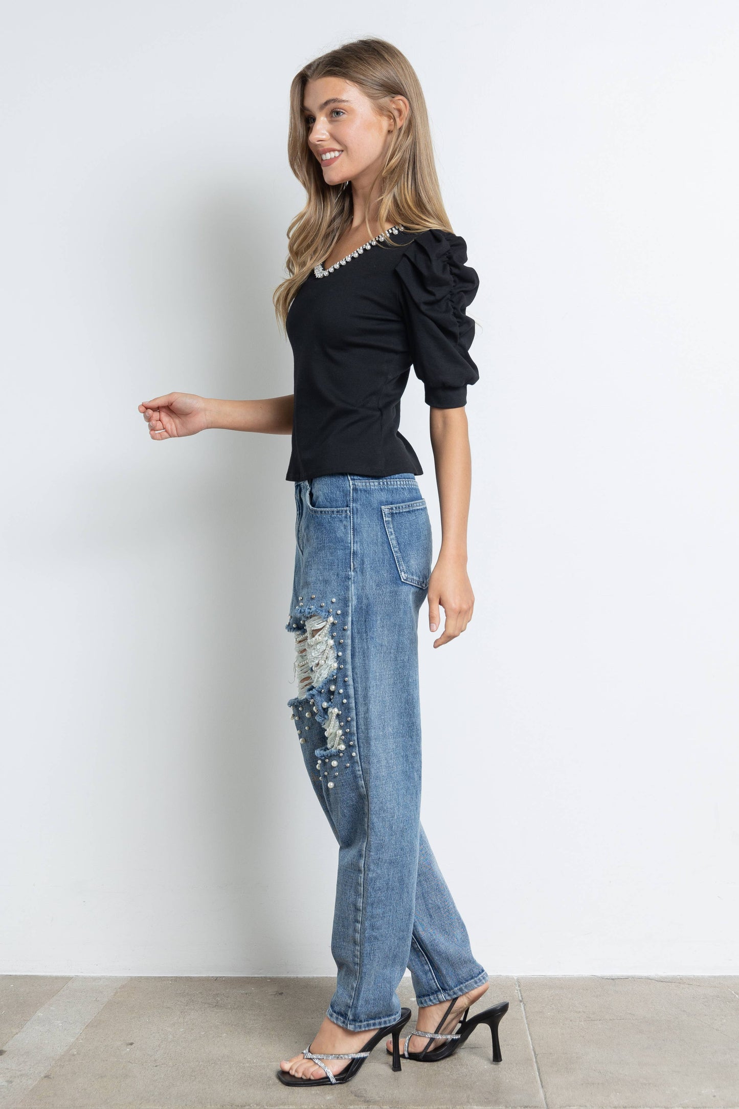 Pearl & Rhinestone Embellished Top