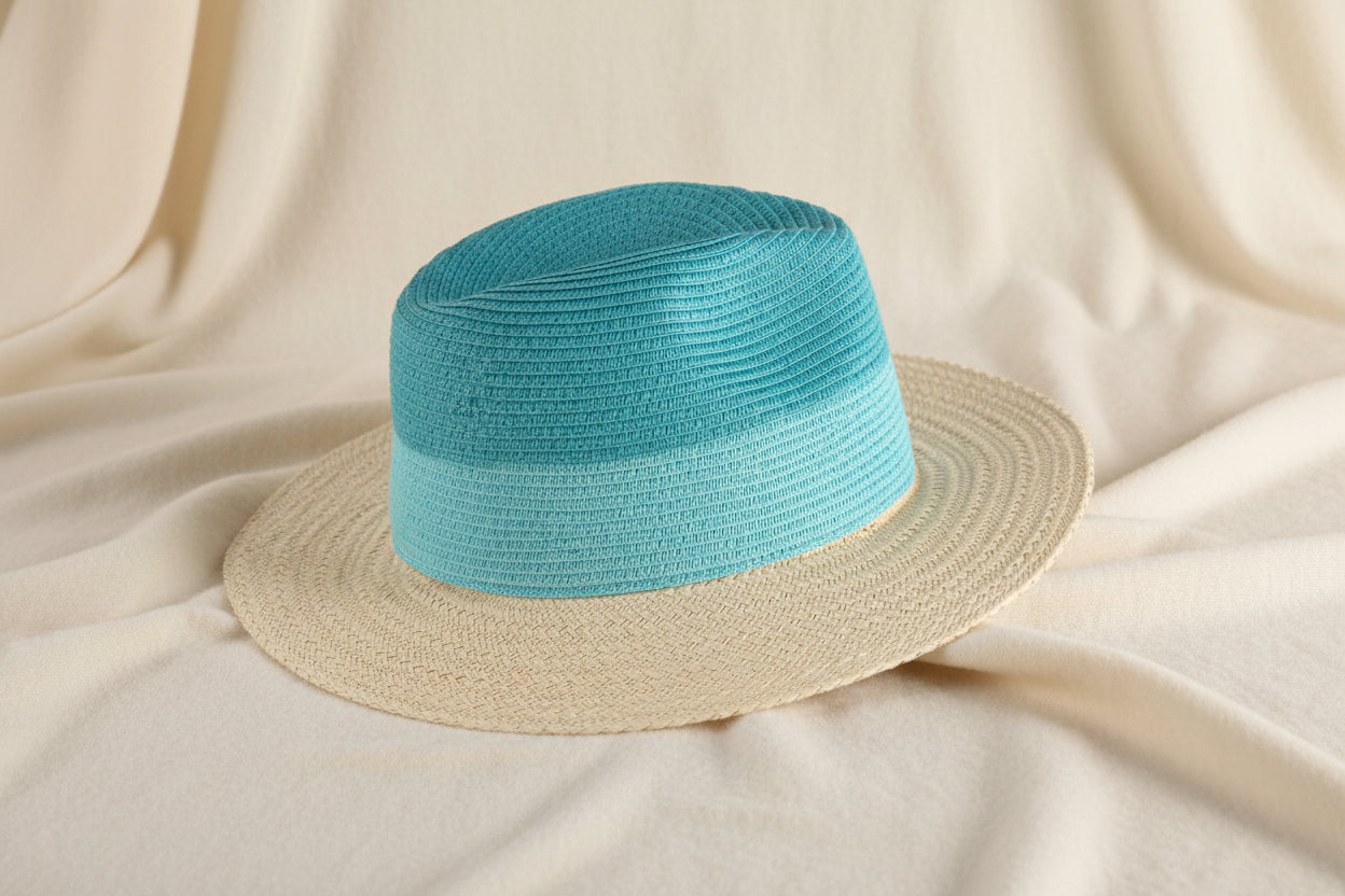 J Crew straw sun hat tan blue boho beach preppy summer bohemian TotalBoat Straw Sun Hat | Wide-Brim Summer Beach Hat main image 3