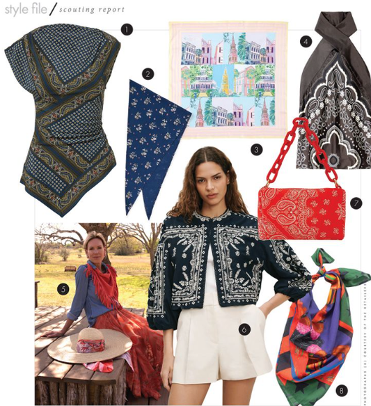 Charleston Magazine feature including paisley and bandana print from various brands and JuJu Loves