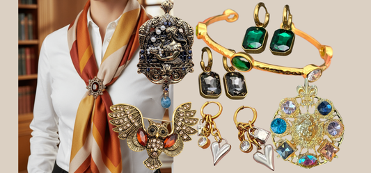 Dark Academia Accessories including brooches, earrings, and a bracelet from JuJu Loves