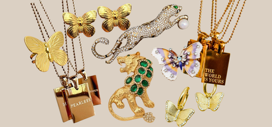 Inspirational jewelry including necklaces, brooches, earrings, and a ring from JuJu Loves