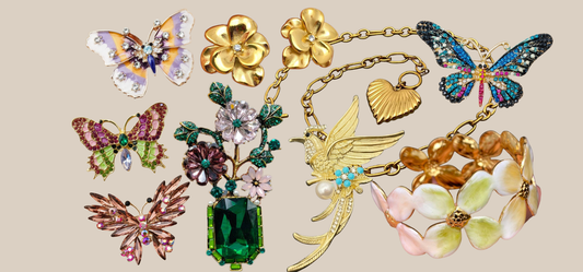 Mother's Day Jewelry Gifts including earrings, brooches, a necklace and a bracelet from JuJu Loves