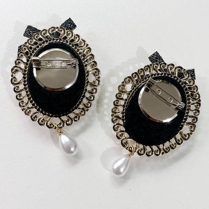 Elegant Black Bow Pearl & Crystal Decorated Brooch: A