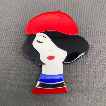 Girl with Red Beret Acrylic Brooch