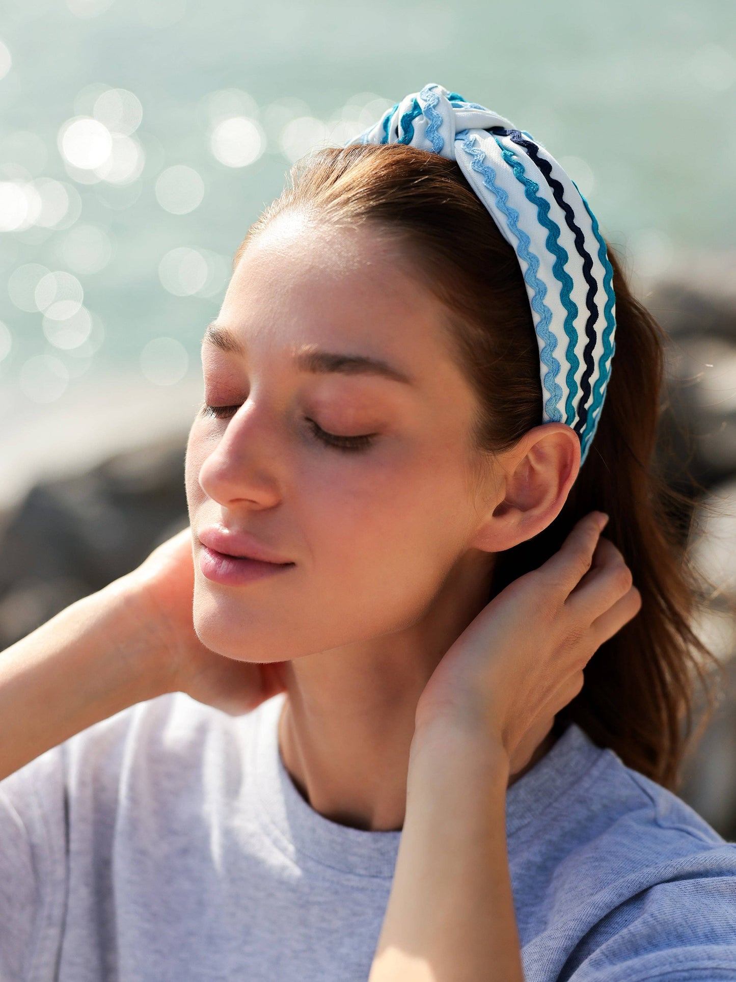 RIC RAC KNOTTED HEADBAND: BLUE